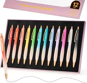 Shuttle Art-Ballpoint Pens, 12 Pack Retractable Black Ink Ball Point Pens, Cute Pens 1.0mm Medium Point Waterproof Elegant Gift Set for Writing Journaling Note Taking School Office Home