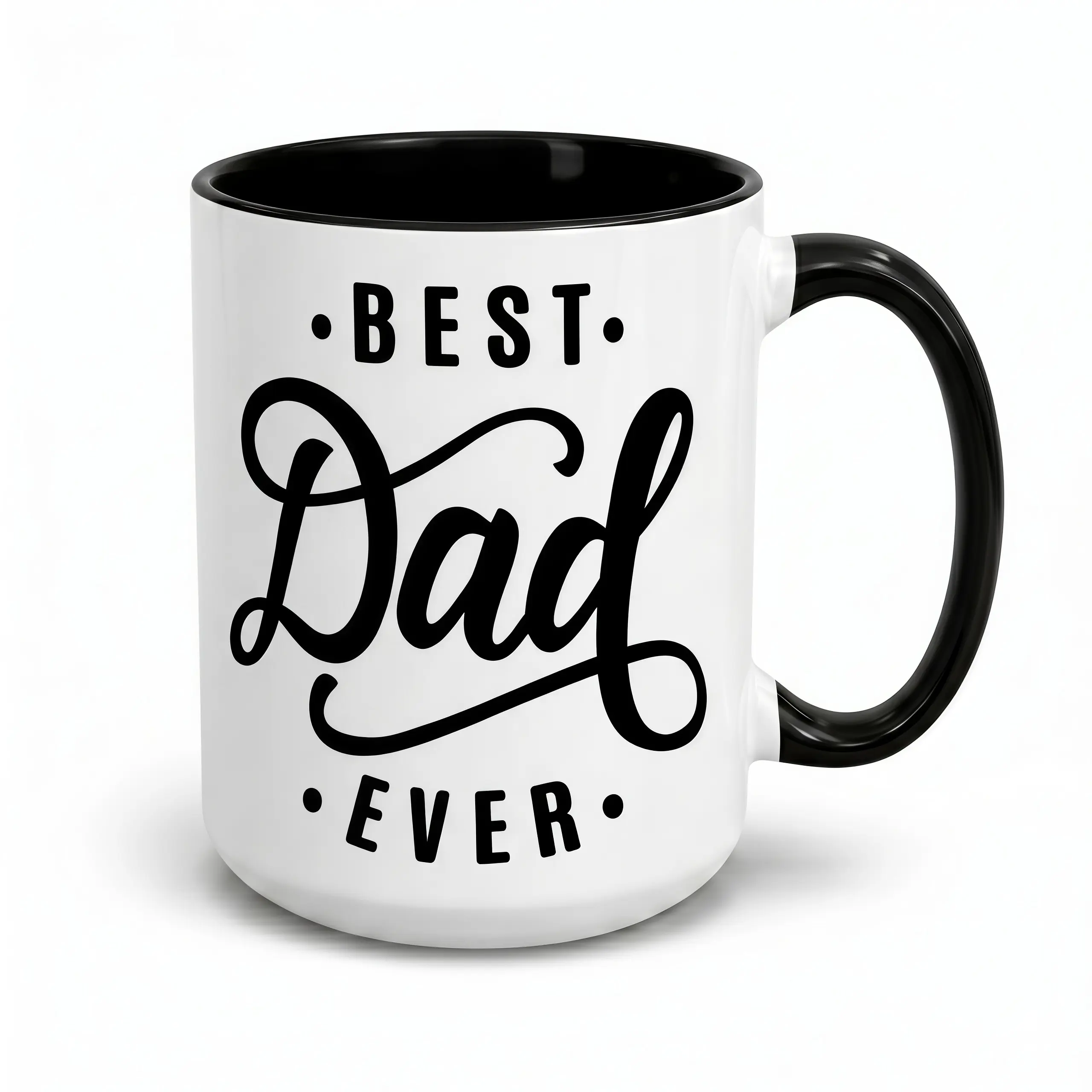 Heavy Ceramic Mug - Best Dad Ever Reusable Washable Drinkware (11oz/15oz) with Animals, Gingham, Polka Dot, Patchwork Designs - Birthday, Father’s Day Gift for Dad, Husband from Kids, Heavy Mug, Cup Drinkware