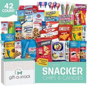 Gift A Snack Premium Snack Variety Pack Gift Box (42 Count) Chips, Cookies, Candy, Crackers - Snack Box Gift Basket