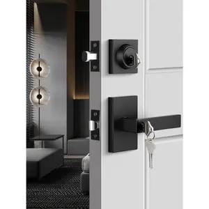 Black Exterior Door Lock Set, Front Door Lock Set with Deadbolt, Square Contemporary Matte Black Heavy Duty Zinc-alloyed Exterior Door Handle (1 Pack)