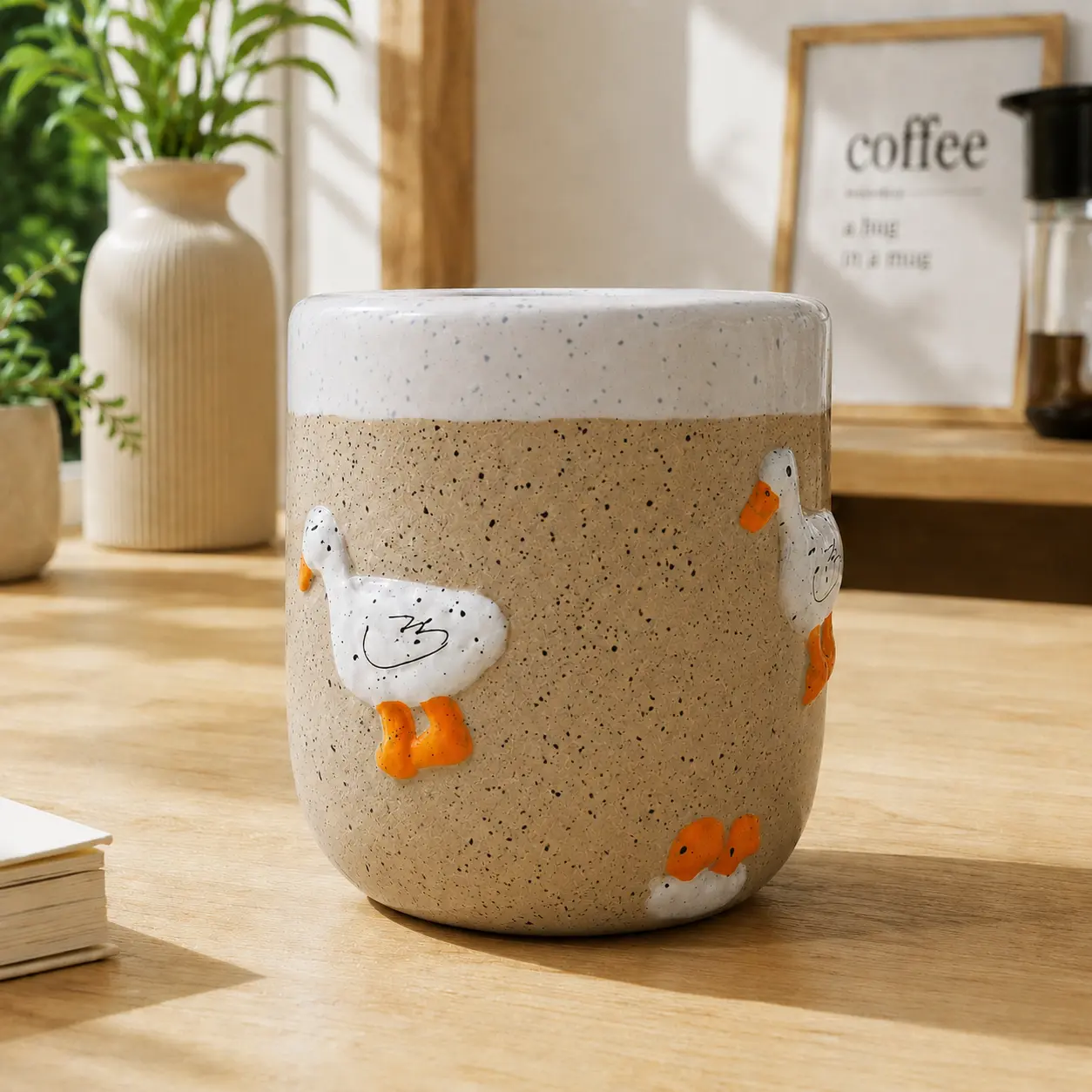 Handmade Ceramic Mug - 10 oz Whimsical Duck Animal Cup, Microwavable Dishwasher Safe Travel Tumbler, Unique Gifts for Coffee Lovers, Reusable for Hot/Cold Drinks, Ceramic Mugs, Beverage Mug