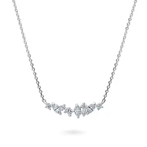 BERRICLE Sterling Silver Cluster Bar Pendant Necklace for Women, Cubic Zirconia CZ 16 inch