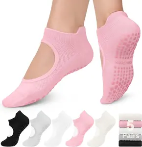 5 Pairs Pilates Socks Yoga Socks with Grips for Women Non Slip, Pilates, Workout, Pure Barre, Ballet, Dance, Hospital Socks Womenswear