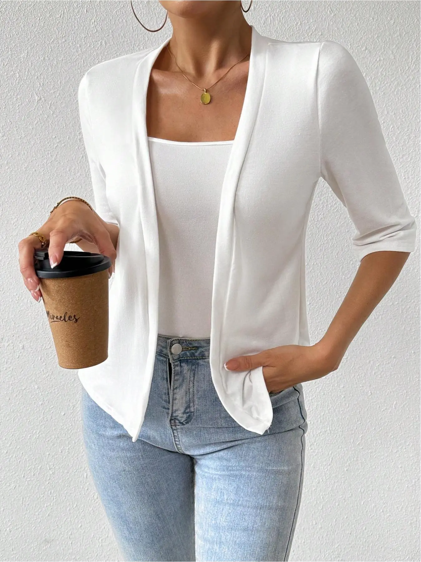 Women's Solid Color Open Front Lightweight Cardigan, Casual 3/4 Sleeve Knitwear for Fall, Basic Fashion Women's Knit Clothing for Daily Wear, Loose Tops