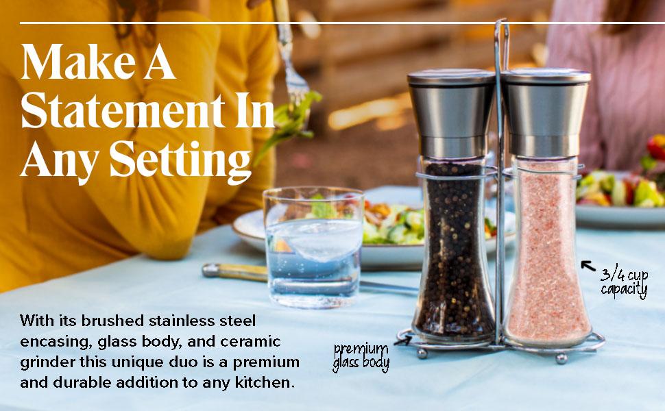 [ Limited time Deal ] -Salt and Pepper Grinder Set - Stainless Steel Refillable Salt & Peppercorn Shakers Glass Kitchen Seasoning Utensils