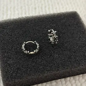 Anchor Small Hoop Earrings for Men Women,Streetwear Punk Hip Hop Unisex 13mm Silver Hoop Earrings