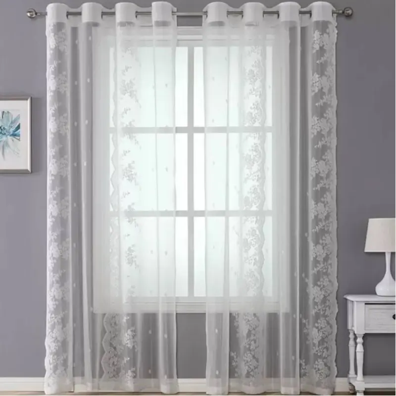 1pc New Style Lace Fairy Curtain, Elegant Embroidered Sheer Drapes for Bedroom & Living Room, Korean Minimalist Design,