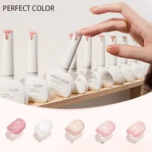 PERFECT COLOR 15ML Rubber Base Builder Gel,Needed Top Coat & UV/LED, Long Lasting 4-in-1 Milky White Foundation for Nails Strengthening & Thickening, Self-Leveling Soak Off Gel for Weak Damaged Nails