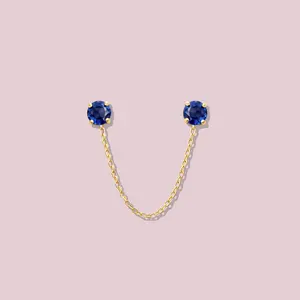 14K Solid Gold Blue Double Earrings