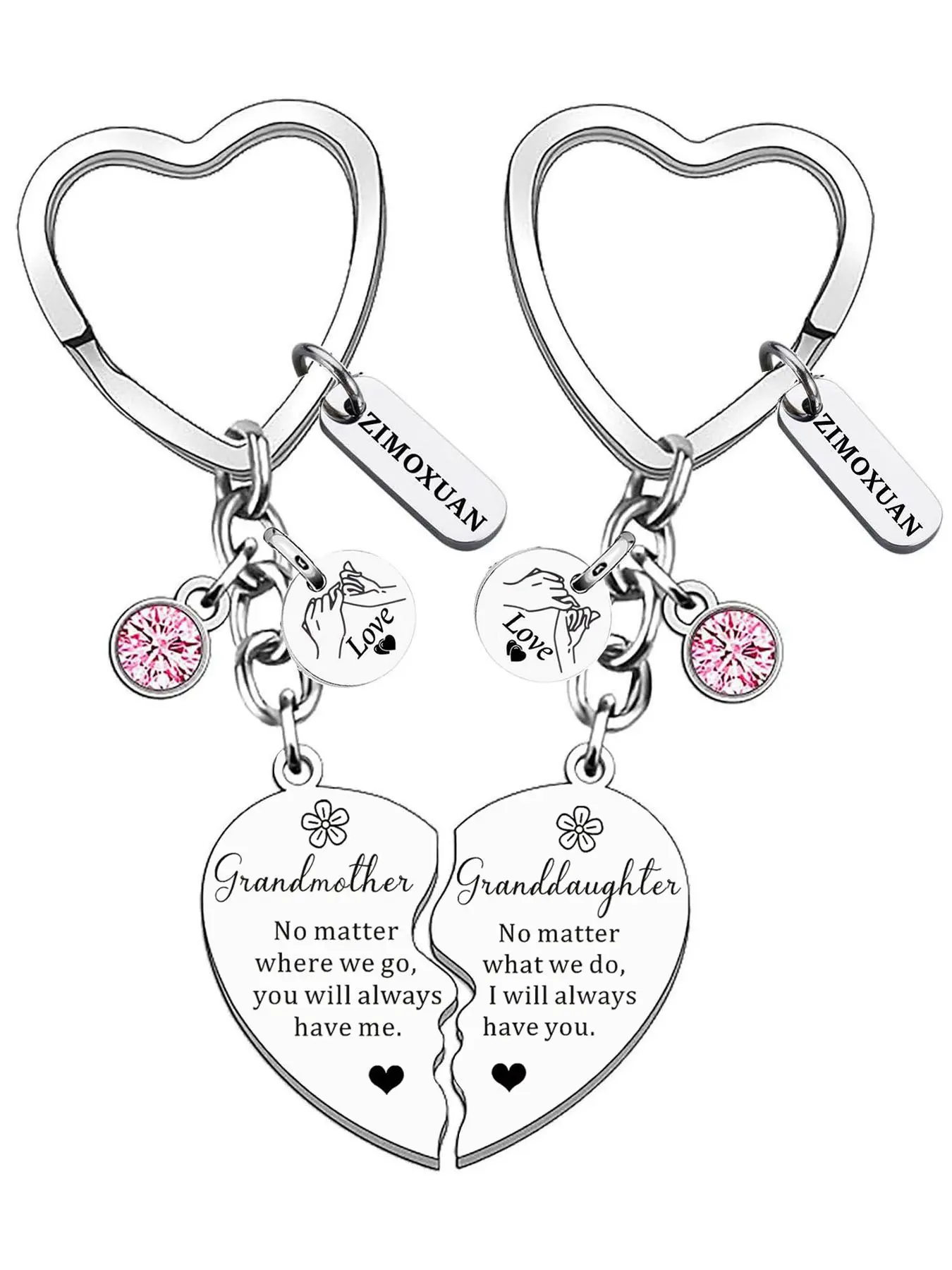 ZIMOXUAN 2Pcs Set Grandmother and Granddaughter Heart Handle Keychains, Stainless Steel Keychain, Matching Heart Design, Heartwarming Connection, Perfect Gift for Mother's Day, Birthday, Christmas, Nana, Nanny, Granny, Keychain Jewelry