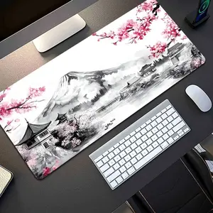 Viral Pink Cherry Blossom Ink Landscape Mouse Pad, Japanese Aesthetic Desk Mat, Oversized Non-Slip Office/Gaming Pad, Desk Accessory, Calm Decor, Smooth Surface for Daily Use, Desk Setup 2026 #FYP #DeskGoals #CherryBlossomVibes #JapaneseDesk