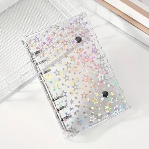 1pc Laser Star Transparent PVC Cover A6 Notebook with 6 Ring Binder, Suitable for School and Office, A6/a7 Specifications