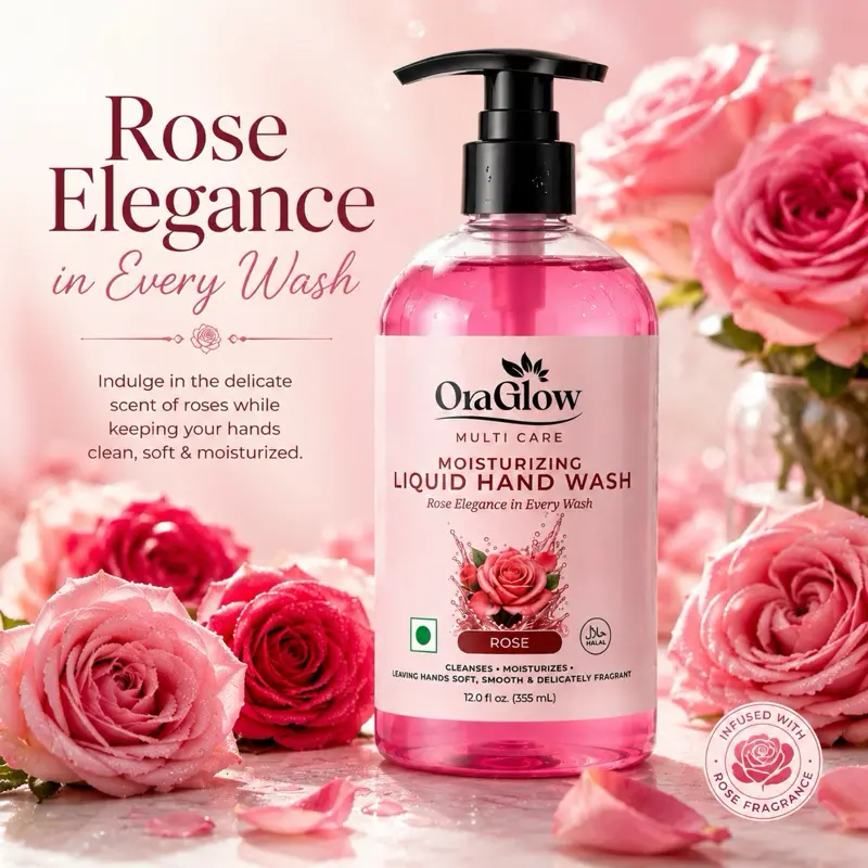 OraGlow Moisturizing Liquid Hand Wash 12 FL OZ (355 mL) – Choose Your Scent – Rose, Lavender, Lemon & Lime, Coconut & Jasmine – No SLS, No Parabens, Halal – Made in USA