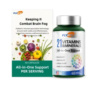 FLYNEW Vitamins & Minerals 21 All-in-One Support | Brain Fog Fighter | Highly Potent Herbal Ingredients | Made in USA | 60 Capsules Dietary Supplement