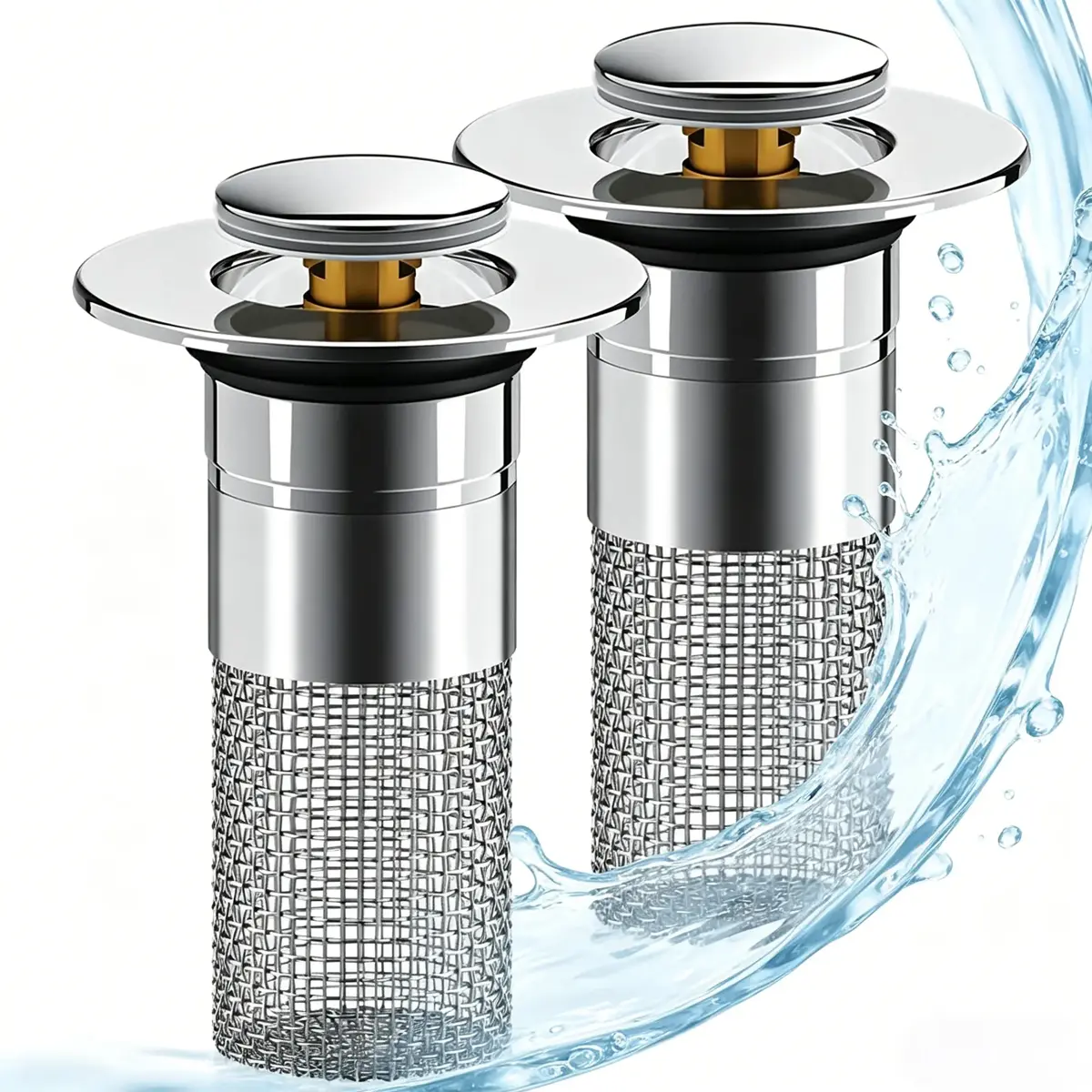 Sink Drain Filter with Stainless Steel Removable Basket, Pop-Up Drain Plug with Hair Collection Design, Bathroom Bathtub Drain Strainer for Preventing Blockages and Simplifying Maintenance,techvibes