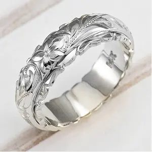 Suspended Engraved Rose Flower Ring，Hand Carved Vintage Alloy Women Rose Flower Ring，Wedding Ring for Women