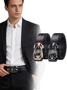Men's Watch Design Belt, Automatic Buckle Crocodile Pattern Waistband, Elite Workplace Fashion Accessory, Stylish Men's Leather Strap, Trendy Versatile Buckle, Fashion Business Belt
