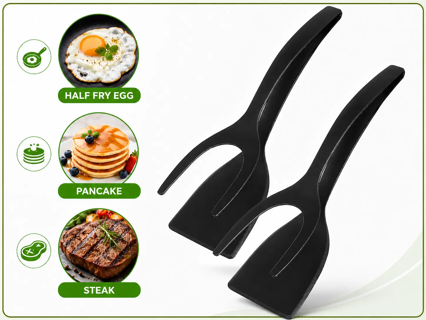 2-in-1 Silicone Spatula Tongs - Food Grade, Nonstick, Heat Resistant, BPA Free Kitchen Cooking Tool, Egg Flipper Turner for Eggs, Pancakes, Fish, Dishwasher Safe