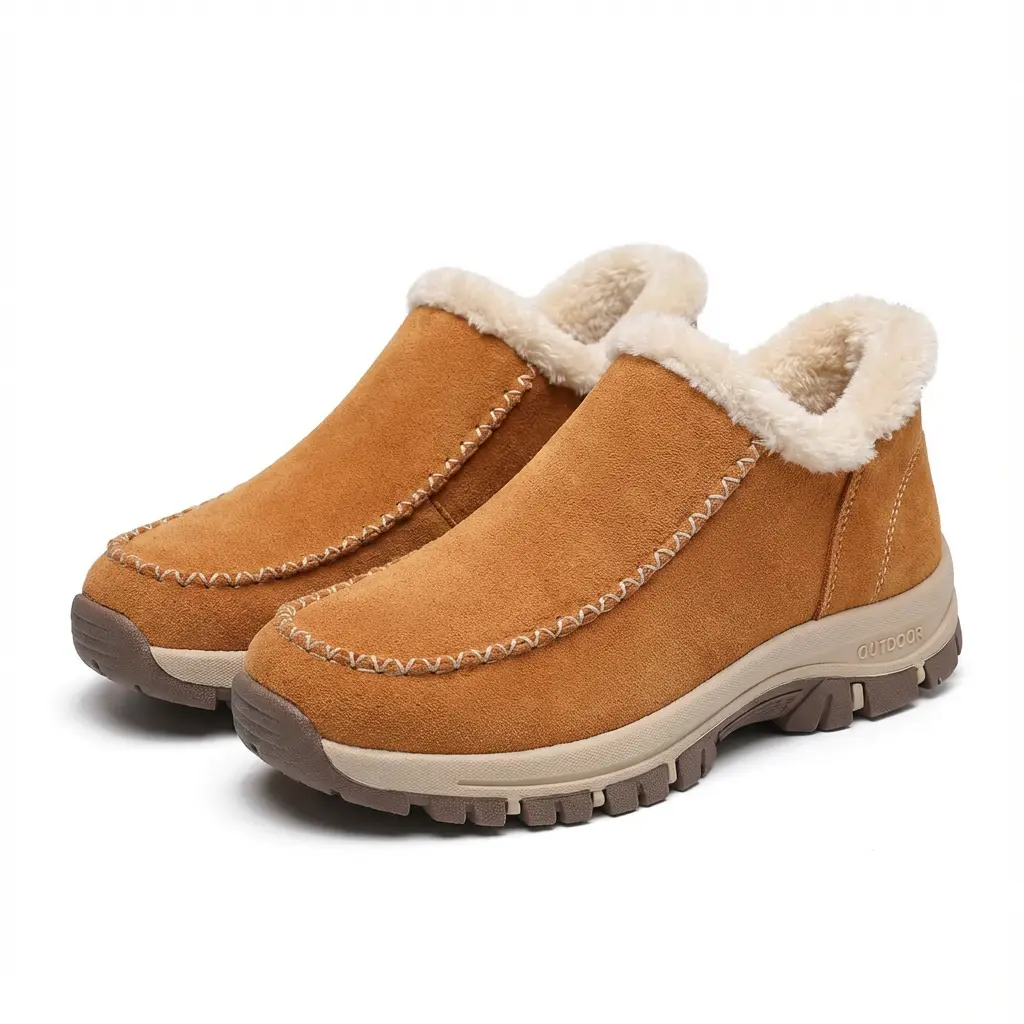 Women's Suede Ankle Boots - Cozy Winter Collection, Antislip Sole, Fur-Lined, Lightweight, Warm, Stylish, Everyday Walking Shoes, Cute Winter Boot
