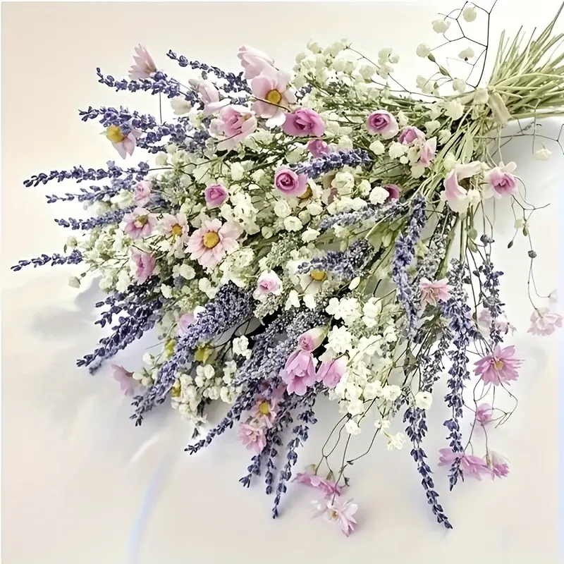Dried Lavender & Daisy Starry Bouquet Fresh Elegant Bridal Bridesmaids Bouquet for Wedding Centerpiece Home Decor Natural Floral Garland Ideal for Spring Assorted Flowers for Christmas Thanksgiving Valentine's Day