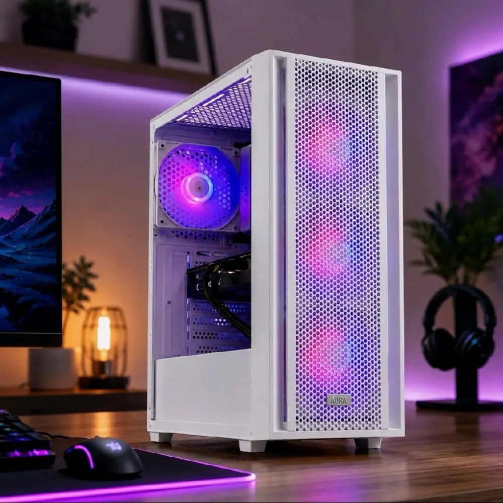 ARGB White Gaming Desktop i7 PC Up to 64GB 1TB SSD RTX 5060 Win11 Wifi
