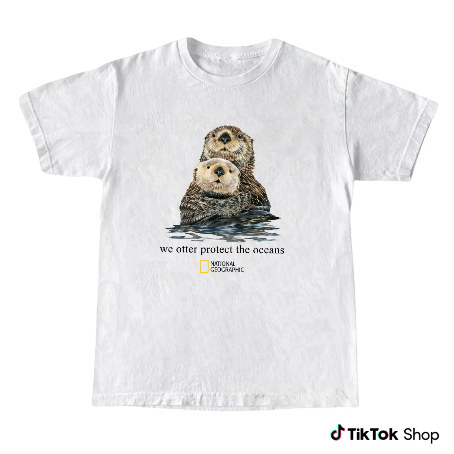 Otter Go With The Flow T-Shirt, Cute Sea Otter Graphic Tee for Animal Lovers, Nature Inspired Unisex Cotton Casual Streetwear, National Geographic Style Vintage Graphic Tee Trendy Outfit