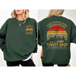 First Annual Wkrp Two Sides Tshirt Sweatshirt Hoodie, Wkrp Turkey Drop Shirt, Thanksgiving Gifts, Thanksgiving Squad, Unisex Sweater Pullover Tee