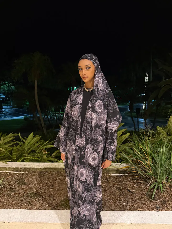 Black & Purple Royal Petal Abaya
