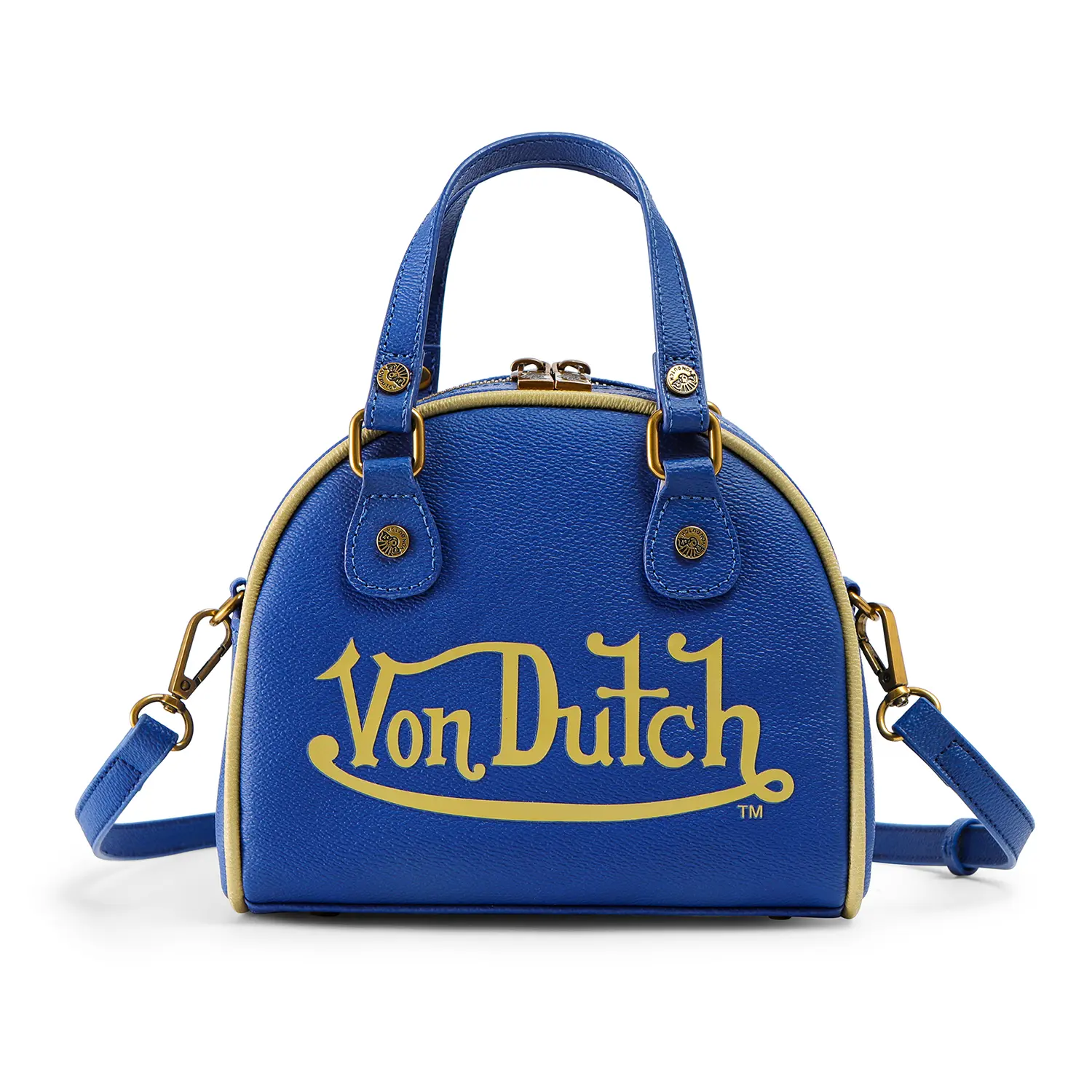 Von Dutch Navy Blue and Gold Two-Tone Bowling Bag