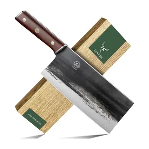 TAN REN Meat Cleaver Knife 8 Inch, Chinese Cleaver Heavy Duty Bone Cutting with Wooden Handle, Butcher Meat Knife for Home Kitchen