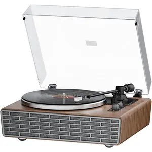 2-in-1 Vinyl Record Player with 4 Treble-Bass Stereo Speakers, Bluetooth HiFi Turntable with AT-3600L Magnetic Cartridge, Phono Preamp, 2-Speed (33/45RPM), AUX In & RCA Out