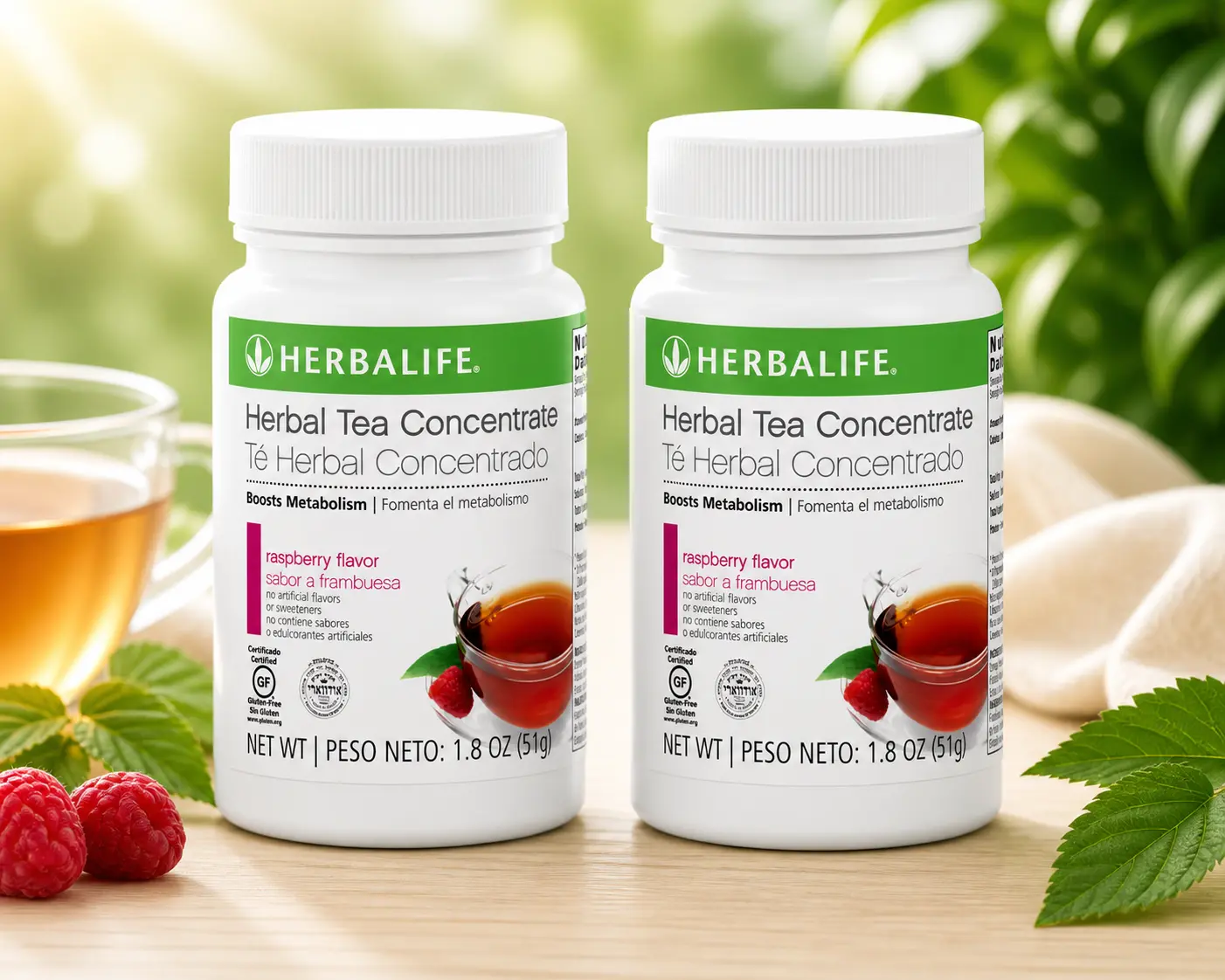 2 Bottles Herbalife Herbal Tea Concentrate Raspberry 1.8 oz - Gluten-Free Daily Hydration & Wellness Supplement with Green Tea Extract & Caffeine