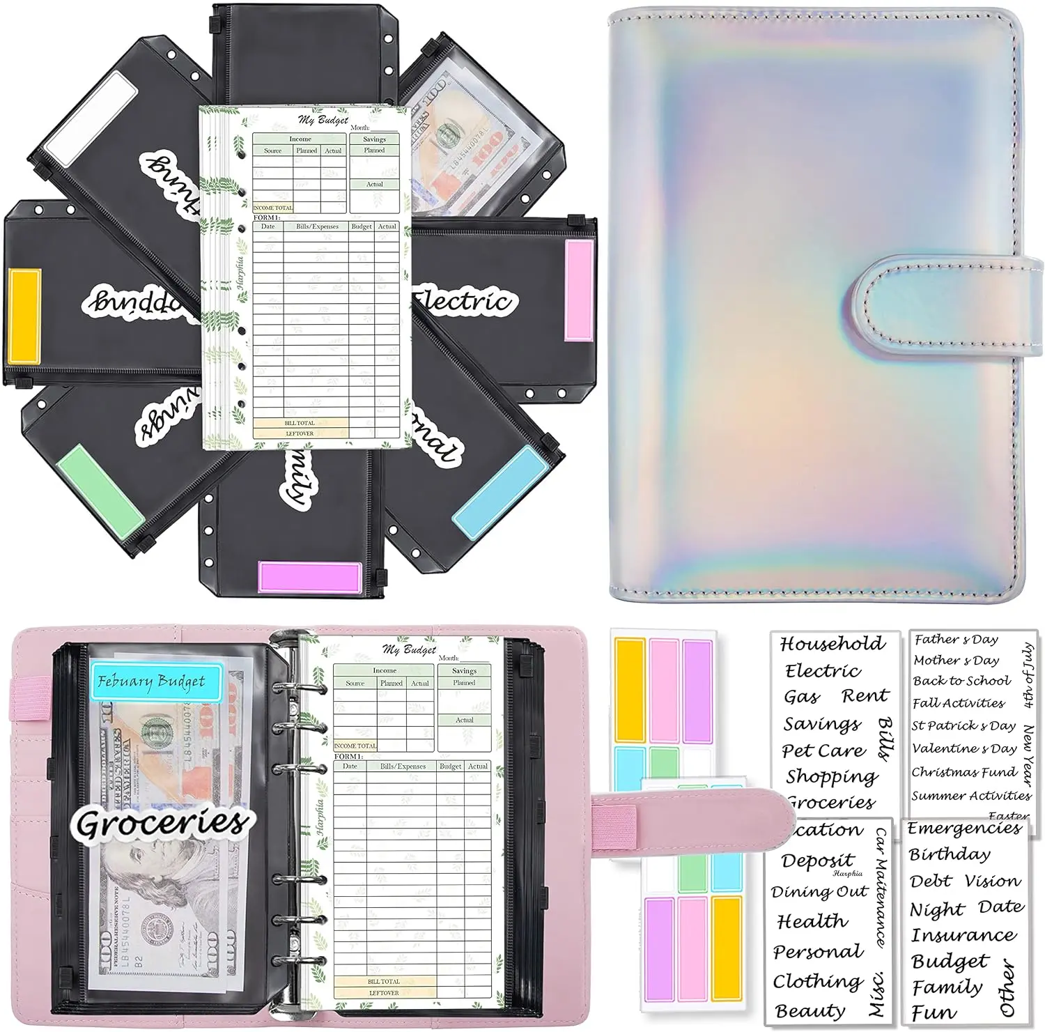 A6 Money Organizer, 6-Ring Budget Planner kit with envelopes