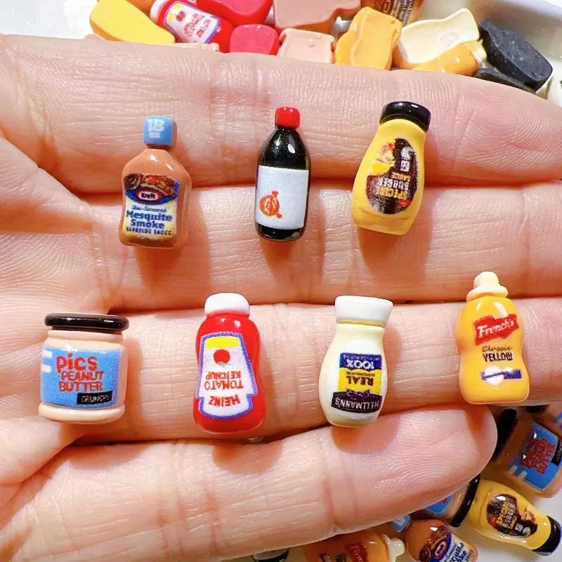 14Counts Miniature Sauce & Condiment Models - Adorable DIY Craft Decor, Play Kitchen Accessories for Phones/Frames/Fridges/Journals (Includes Ketchup/Mustard/Mayo/Soy/BBQ/Syrup/Salad Dressing) - Handmade Mini Food Replicas, Pretend Play Set