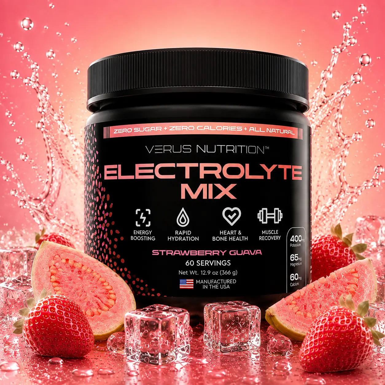 Electrolyte Powder - Strawberry Guava - 60 Servings, 0 Calorie, Sugar Free, Natural Mineral Hydrating Ingredient Mix for Keto & Vegan