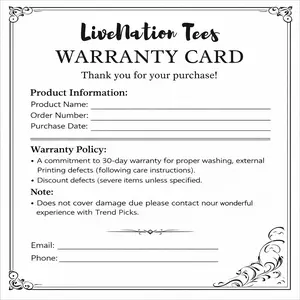 Our warranty card for t-shirt, sweatshirt & hoodie, warranty card for you