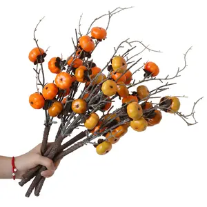 US 6pcs 21-inch Realistic Artificial Pumpkin Branches Faux Fruit Decor Perfect for Fall & Home Decor Lifelike Autumn Harvest Stems Ideal for Thanksgiving Halloween & DIY Crafts High Quality Mantel Table  Vase Arrangements outdoor