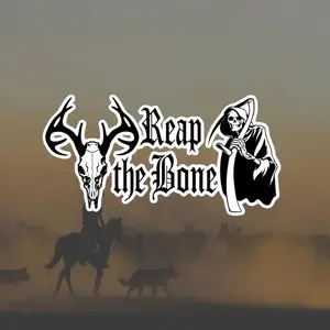 Reap the Bone Grim Reaper Deer Skull Vinyl Decal Sticker, Gothic Skull Antlers Death Scythe Graphic for Car Truck Window, Dark Hunting Style Laptop Helmet Wall Decor Sticker