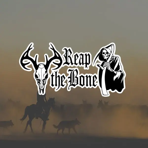 Reap the Bone Grim Reaper Deer Skull Vinyl Decal Sticker, Gothic Skull Antlers Death Scythe Graphic for Car Truck Window, Dark Hunting Style Laptop Helmet Wall Decor Sticker