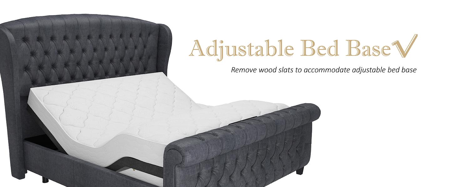 AMERLIFE Platform Bed Frame,Velvet Upholstered Sleigh Bed with Scroll Wingback Headboard&Footboard/No Box Spring Required/Christmas Gift/Best Gift Ideas