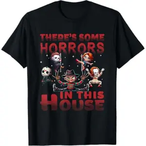 Cotton There's Some Horrors in This House Funny Horror Characters T-Shirt