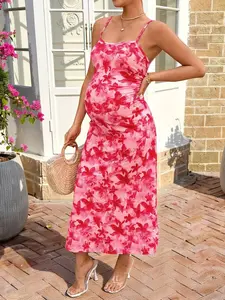 MaterniRIO Floral Print Elegant Maternity Dress For Party And Gathering Summer Dress Floral Maternity Dress Pink Floral Women Dress Maternity Dress Summer Hibiscus Dress Baby Shower Wedding Guest Dress