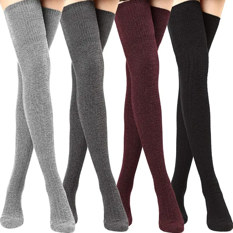 Women's High-Quality Chemical-Free Spandex Blend Minimalist Assorted Socks (1/2/4 Pairs) - Knee-High/Over-Knee, Thigh-Warming, Soft, Comfortable for School, Outdoor Sports, Autumn-Winter, Assorted Knee-High Socks, Chemical-Free Knee-High Socks
