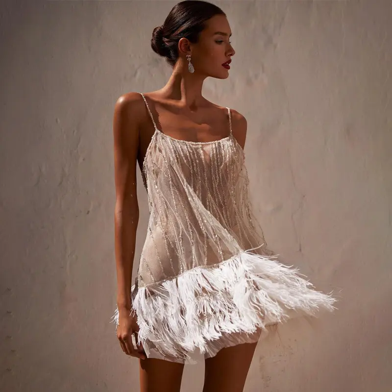 2025 Party Dress Sexy Backless Skirt Layered Tassel Mesh Sequin Suspender Dress Formal Womenswear Comfort satin mermaid dress summer casual wear sunday  dress elegant fashion casual strapless dress summer  outfits Elegant Halter Neck Bridesmaid Dress
