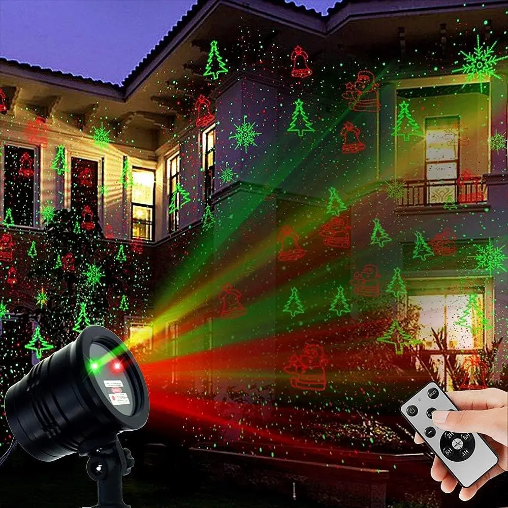 Christmas Laser Projector Light, Red and Green Stars Twinkle Show with Decorative Patterns, 1 Projector Light, 1 Instruction Manual for Indoor Outdoor Garden Patio Wall Parties (Sports & Outdoor Accessory), 1 Mount