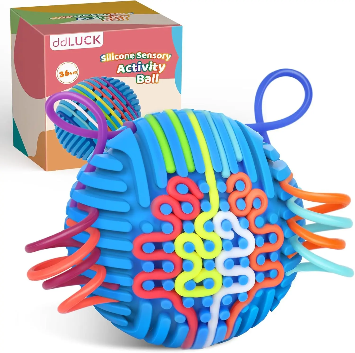 ddLUCK Full Silicone Sensory Activity Fidget Ball - ADHD Stress Relief Toy with 20 Vibrant Silicone Strings, Tactile Texture Mix, Busy Mind Soothing, Fine Motor Skills Boost for Kids 3+ & Travel Use
