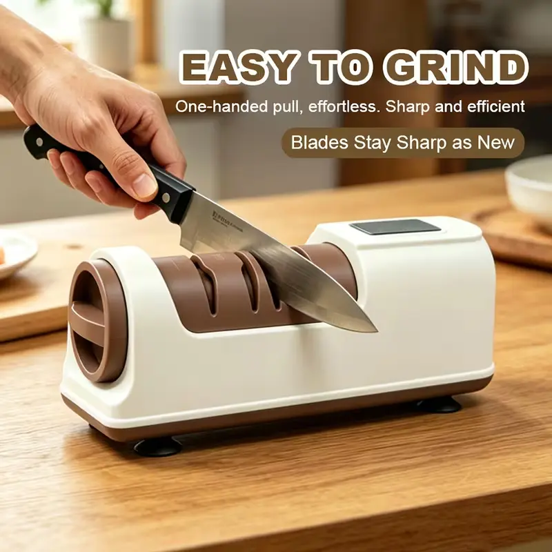 Portable Electric Knife Sharpener with Suction Base, Fast Automatic Knife Sharpener for Kitchen Knives, Scissors & Outdoor Tools, Non-Slip Durable Kitchen Gadget, Perfect Christmas Gift