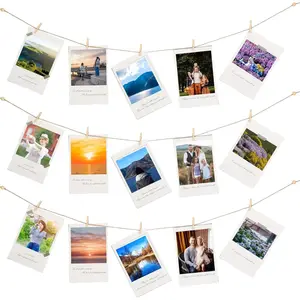 100 Pcs Wooden Clothespins for Photo Hanging Display, Mini Clothes Pins with String, Photo Display Hanging Clips for Crafts Pictures Photos Home Birthday Wedding Party Decoration