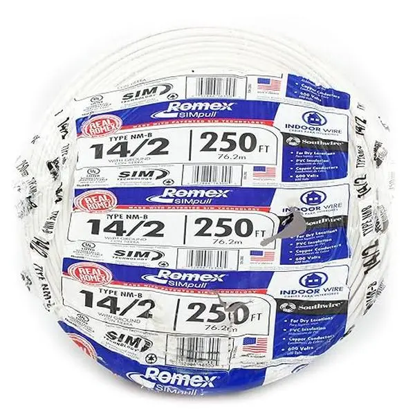 Southwire Romex SIMpull 14/2 NM-B Copper Cable with Ground — 250 ft, White