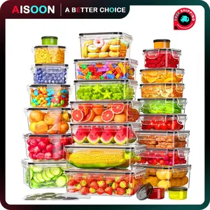 AISOON 50-Piece Plastic Meal Prep & Pantry Container Set – 25 Multi-Size BPA-Free Boxes with Leakproof Lids, Microwave & Freezer Safe, with Labels & Marker